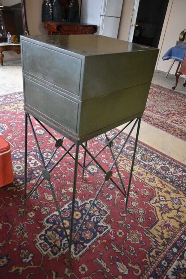 Mid Century Green Metal Stacking File Cabinet on Legs, Remington Rand USA