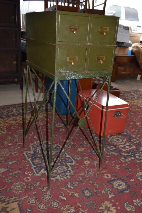 Mid Century Green Metal Stacking File Cabinet on Legs, Remington Rand USA