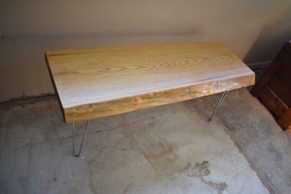 Vintage Live Edge Wood Slab Bench, Metal Legs