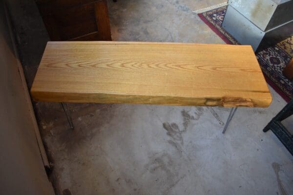 Vintage Live Edge Wood Slab Bench, Metal Legs