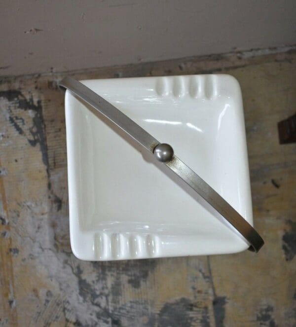 Mid-Century Vintage White Ashtray on Chrome & Wrought Iron Style Base