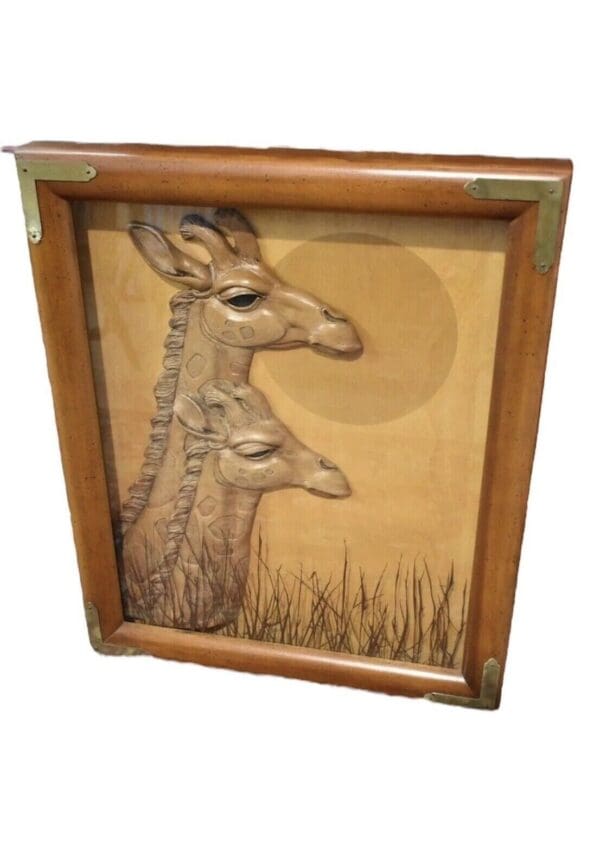 Vintage 1978 Lucid Lines Wood Giraffe Shadow Box Art