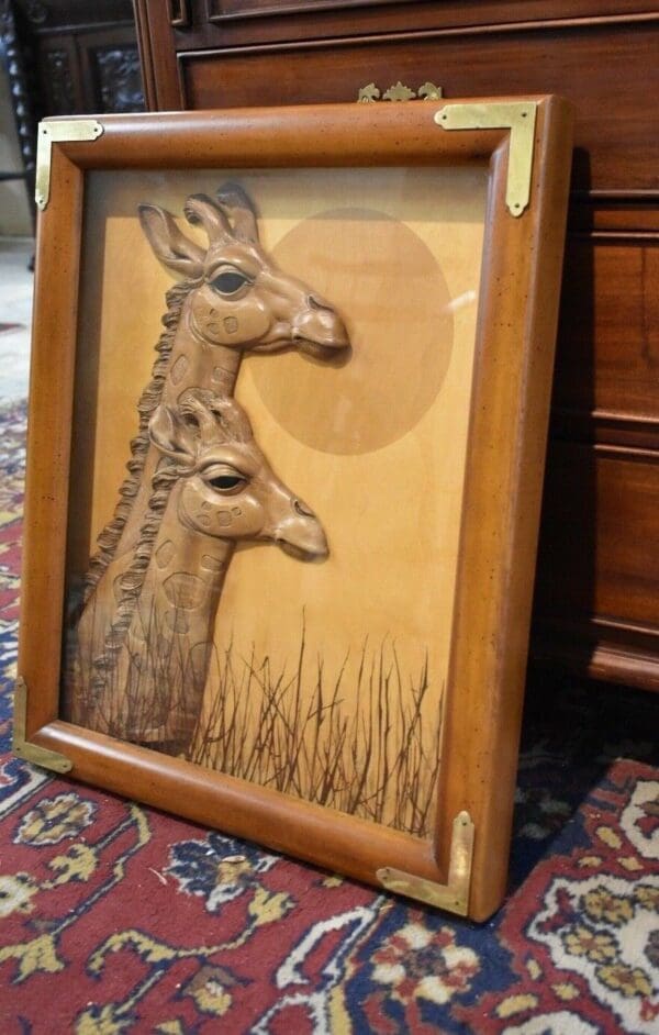 Vintage 1978 Lucid Lines Wood Giraffe Shadow Box Art