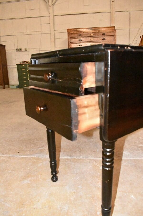 Antique Empire Style Drop Sides Table with Turned Legs Dark Ebonized Finish