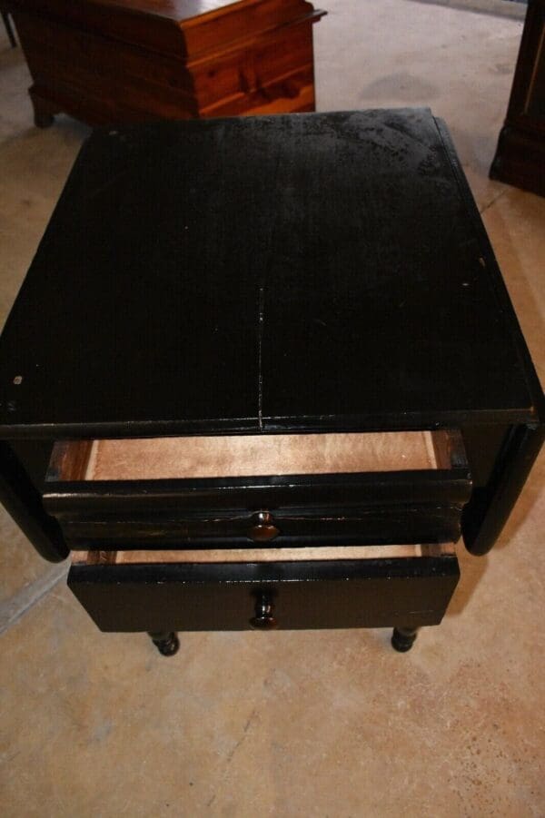 Antique Empire Style Drop Sides Table with Turned Legs Dark Ebonized Finish