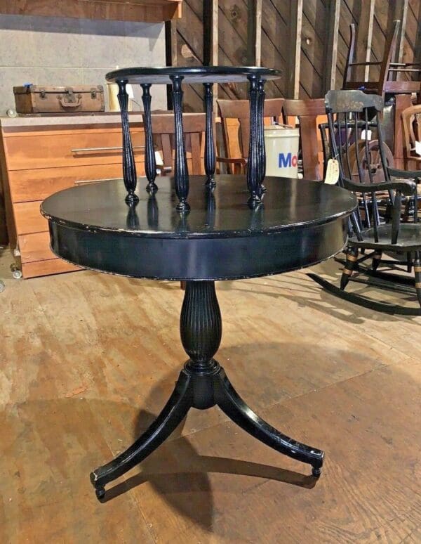 Antique Two-Tier Round Center Table Painted Black Vintage Furniture