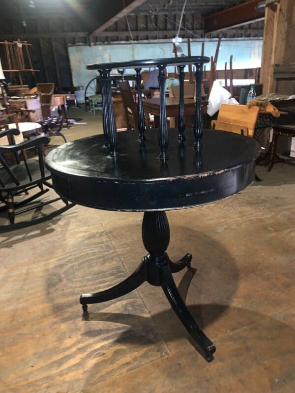 Antique Two-Tier Round Center Table Painted Black Vintage Furniture