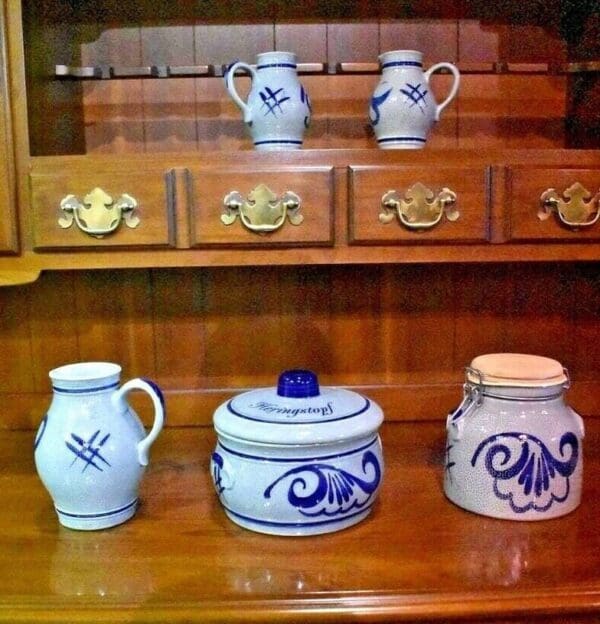 5 Vintage Pieces of Staffel Stoneware Mid century Modern 1950's W Germany Blue