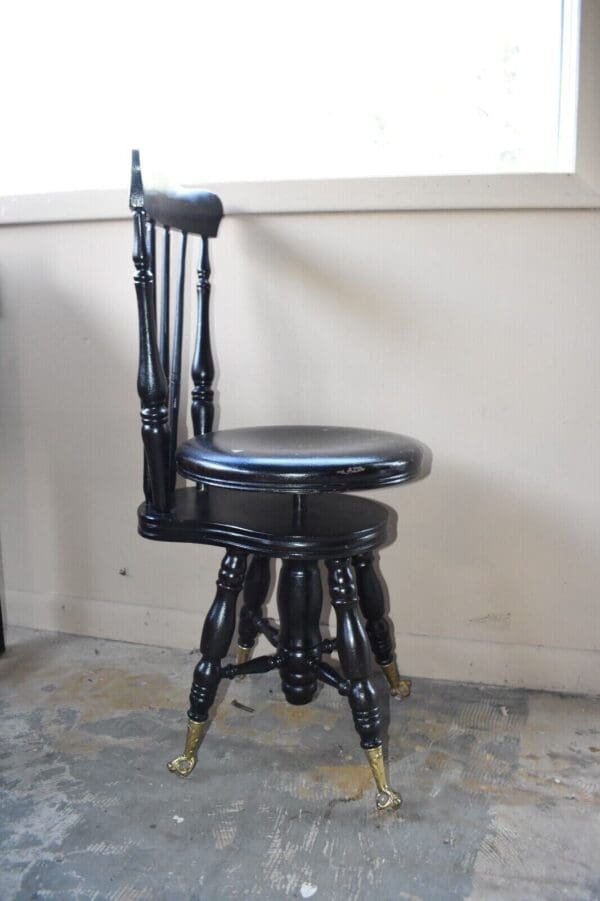 Rare Victorian Antique Piano Stool Painted Black