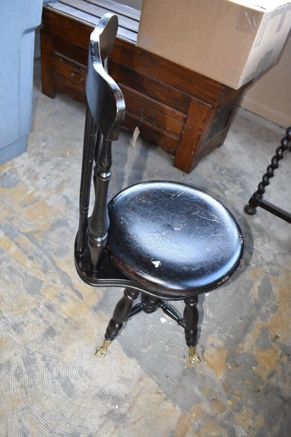 Rare Victorian Antique Piano Stool Painted Black