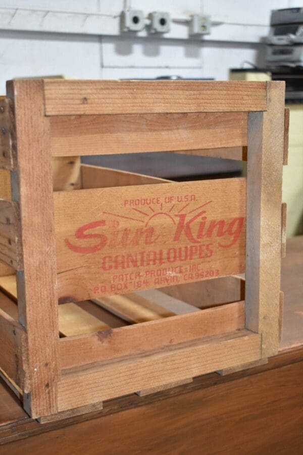 Primitive Sun King Cantaloupe Wood Crate Fruit Crate, Box