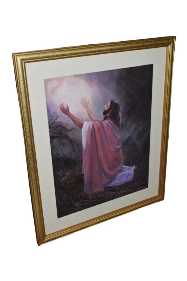 Vintage Religious Print, Jesus praying in the Garden of Gethsemane, Signed Haley