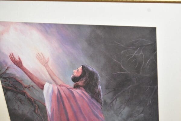 Vintage Religious Print, Jesus praying in the Garden of Gethsemane, Signed Haley