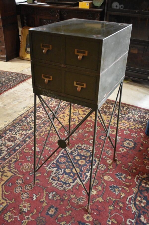 Mid Century Green Metal Stacking File Cabinet on Legs, Remington Rand USA