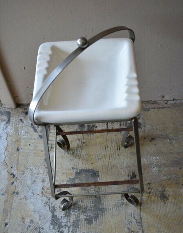 Mid-Century Vintage White Ashtray on Chrome & Wrought Iron Style Base