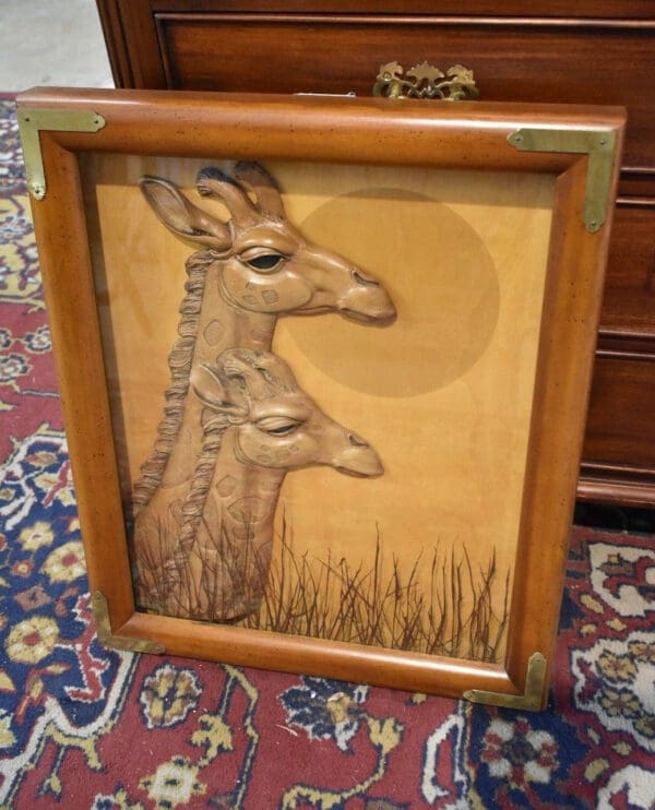 Vintage 1978 Lucid Lines Wood Giraffe Shadow Box Art