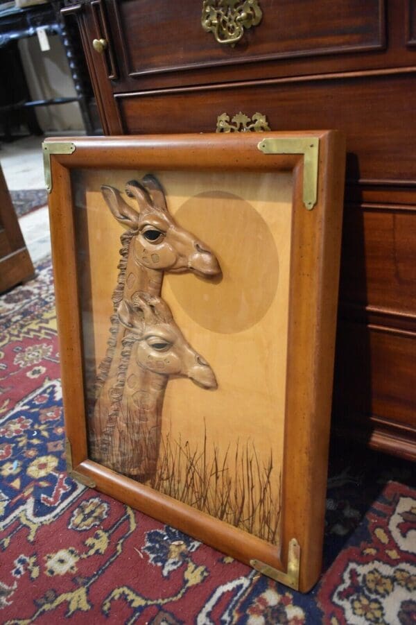 Vintage 1978 Lucid Lines Wood Giraffe Shadow Box Art