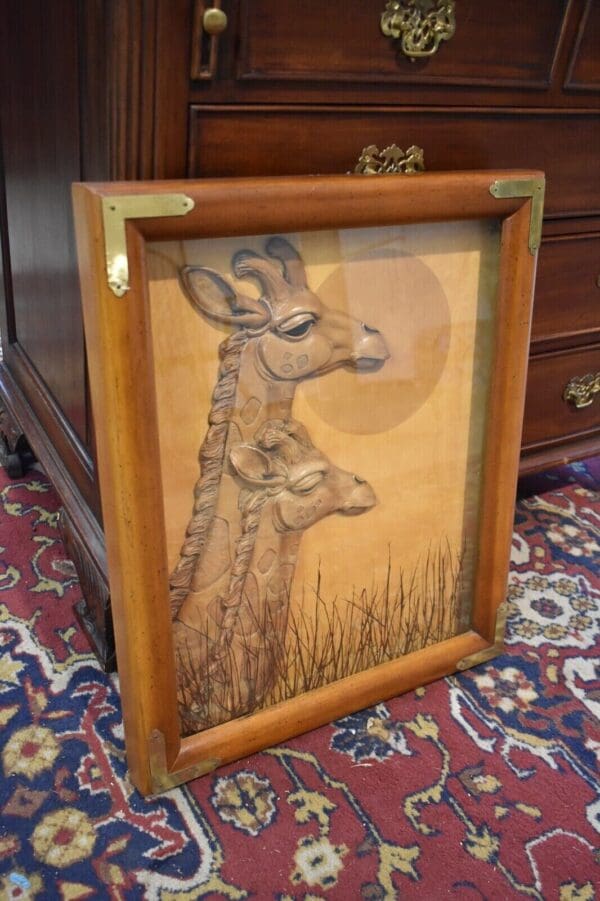 Vintage 1978 Lucid Lines Wood Giraffe Shadow Box Art