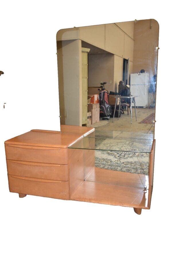 Mid-Century Heywood Wakefield Vanity with Mirror, Champagne