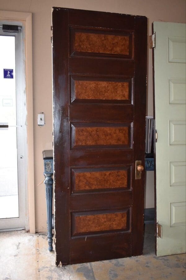 Tall Antique Architectural Salvage 5-Panel Wood Door