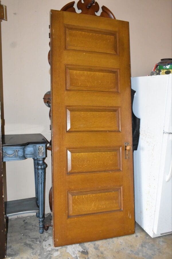 Tall Antique Architectural Salvage 5-Panel Wood Door