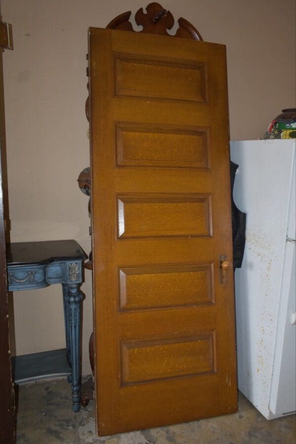 Tall Antique Architectural Salvage 5-Panel Wood Door