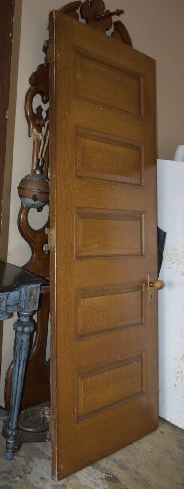 Tall Antique Architectural Salvage 5-Panel Wood Door