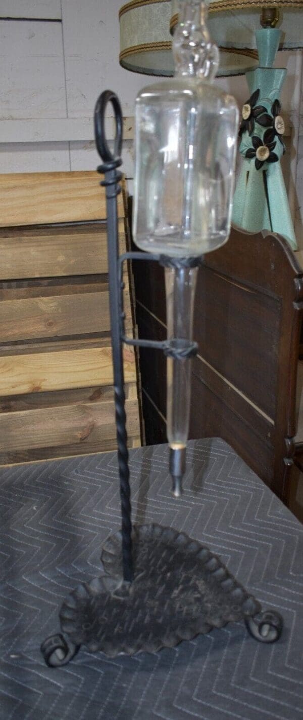 Rare Vintage Wine Liquor Decantor on Wrought Iron Base