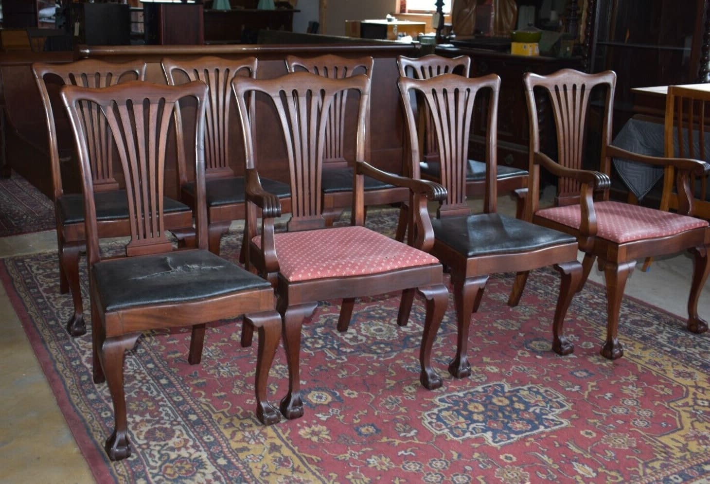 Antique Dining Room Chairs Ball & Claw Feet, Set of 8