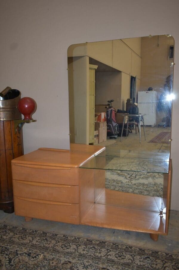 Mid-Century Heywood Wakefield Vanity with Mirror, Champagne