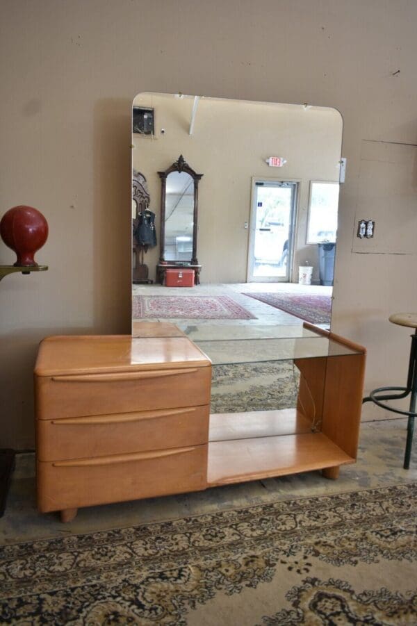 Mid-Century Heywood Wakefield Vanity with Mirror, Champagne