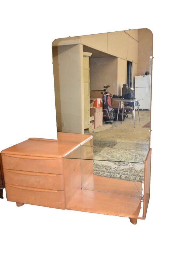 Mid-Century Heywood Wakefield Vanity with Mirror, Champagne