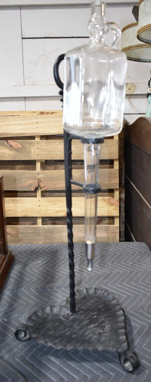 Rare Vintage Wine Liquor Decantor on Wrought Iron Base