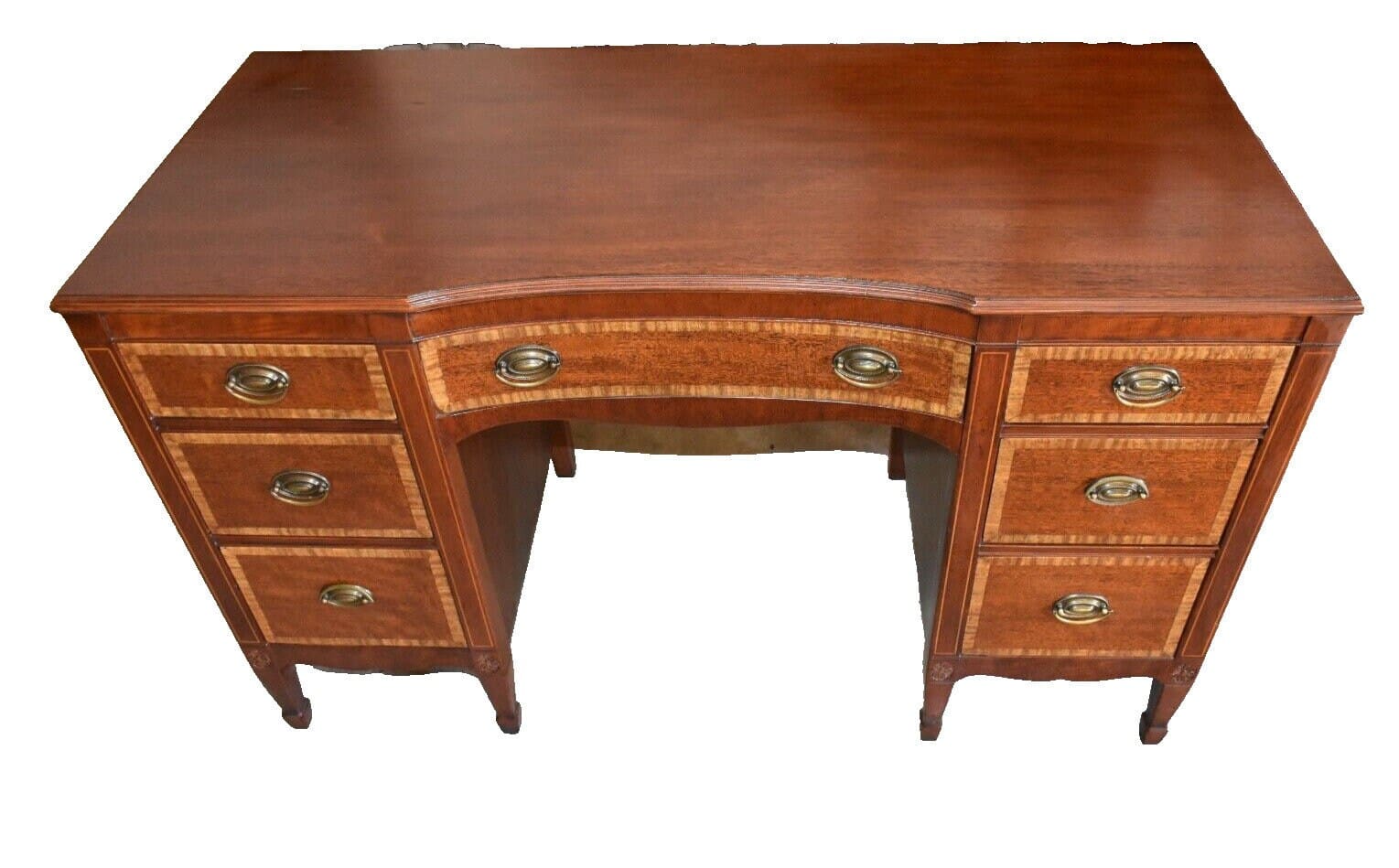 Vintage Inlaid Mahogany Kneehole Desk, Kindel Co Grand Rapids