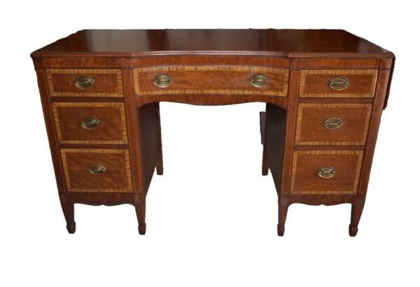 Vintage Inlaid Mahogany Kneehole Desk, Kindel Co Grand Rapids