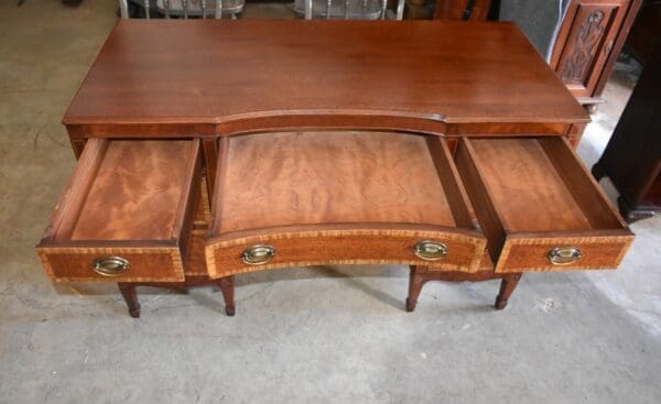 Vintage Inlaid Mahogany Kneehole Desk, Kindel Co Grand Rapids