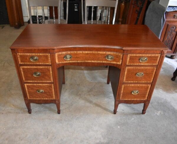 Vintage Inlaid Mahogany Kneehole Desk, Kindel Co Grand Rapids