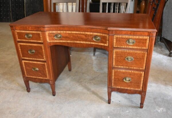 Vintage Inlaid Mahogany Kneehole Desk, Kindel Co Grand Rapids