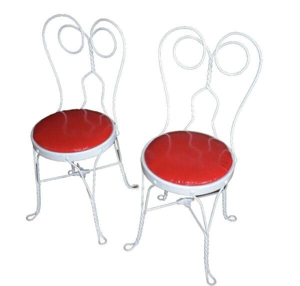 Mid Century White Metal Ice Cream Parlor Chairs, A Pair