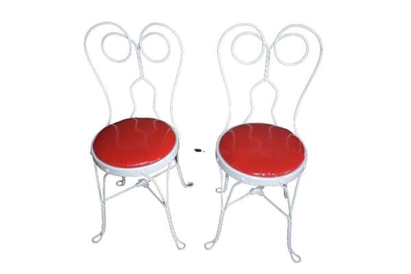 Mid Century White Metal Ice Cream Parlor Chairs, A Pair