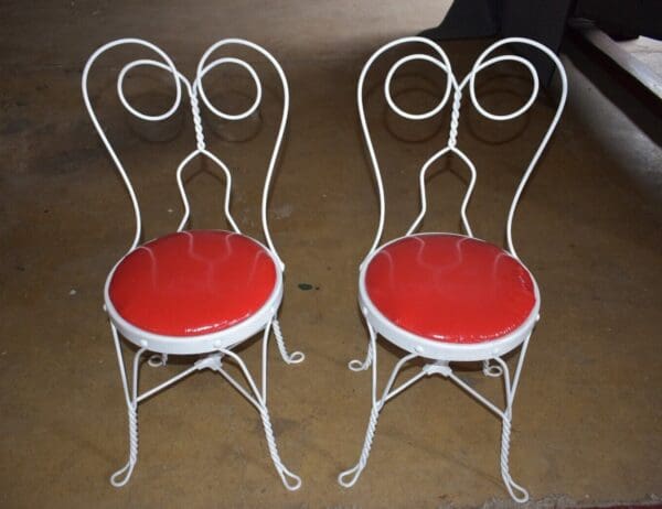 Mid Century White Metal Ice Cream Parlor Chairs, A Pair