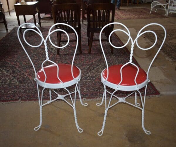 Mid Century White Metal Ice Cream Parlor Chairs, A Pair