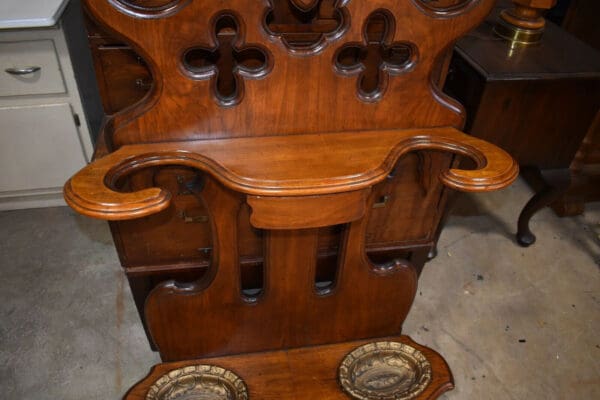 Antique Refinished Walnut Victorian Hall Tree & Mirror