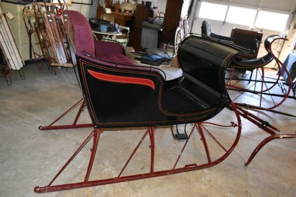 Restored Antique 2 Passenger Horse Drawn Sleigh with Shafts, Red