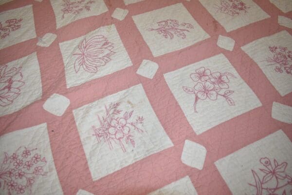 Antique Estate Quilt, hand sewn with Pink floral design Philadelphia