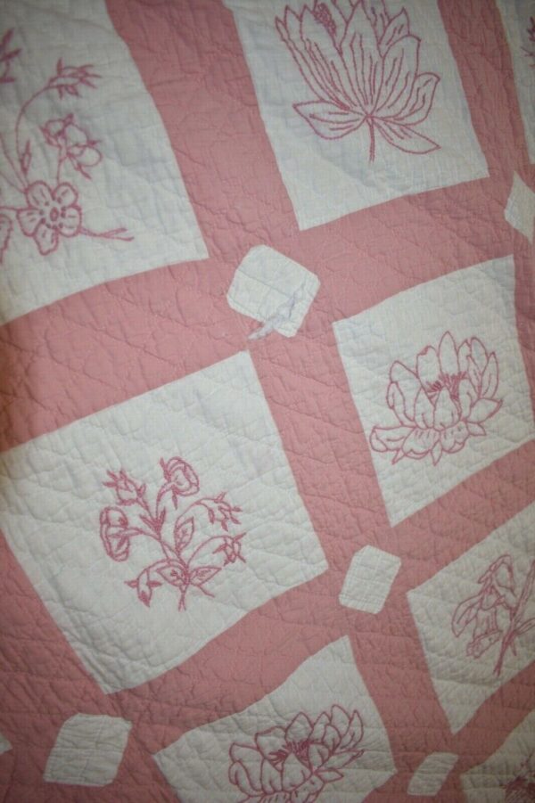 Antique Estate Quilt, hand sewn with Pink floral design Philadelphia