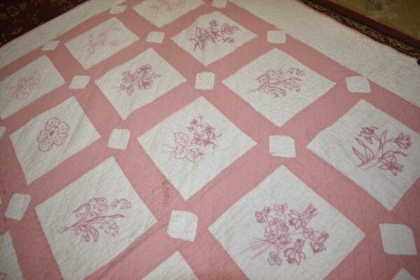 Antique Estate Quilt, hand sewn with Pink floral design Philadelphia