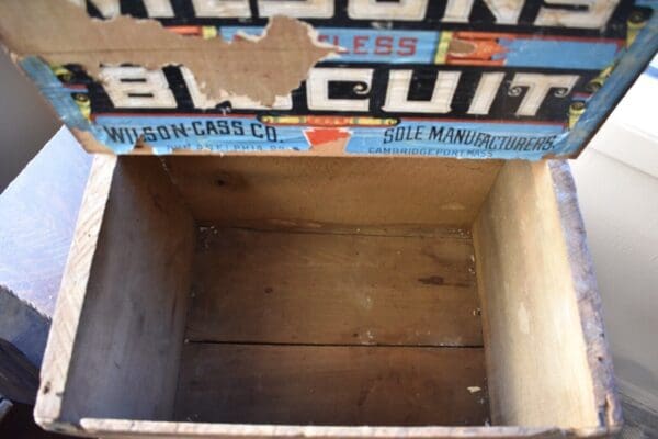 Primitive Wood Crate Biscuit Box, Vintage Advertising Wilson Biscuit Co.