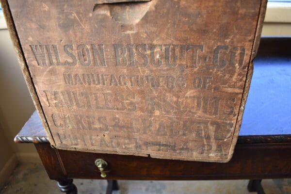 Primitive Wood Crate Biscuit Box, Vintage Advertising Wilson Biscuit Co.