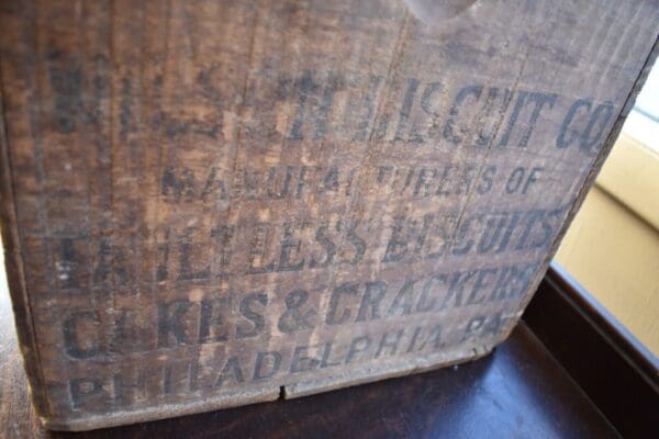 Primitive Wood Crate Biscuit Box, Vintage Advertising Wilson Biscuit Co.